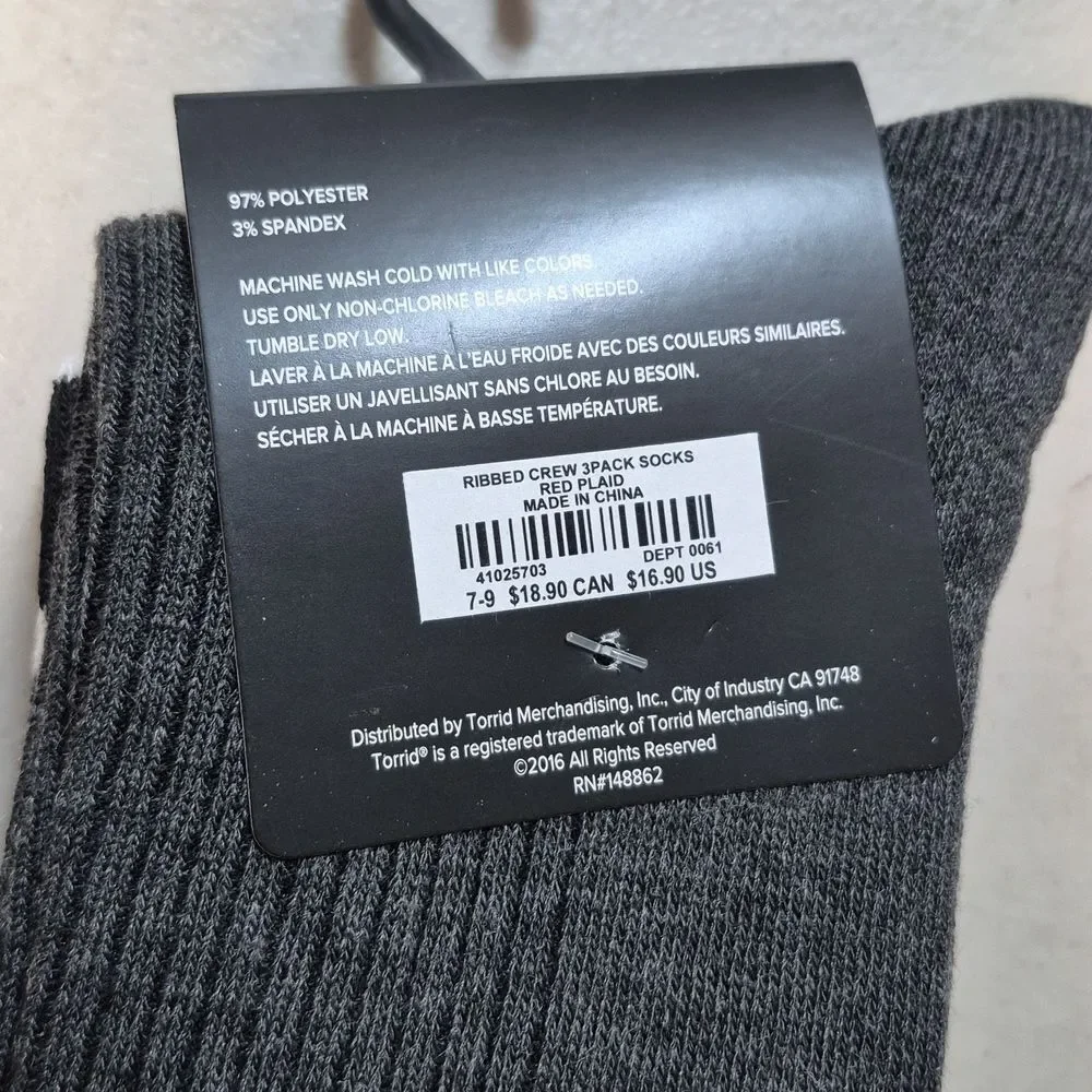 Torrid 3 pack Crew Socks Size 7-9 New